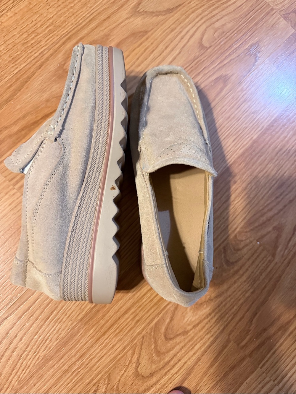 Beige Suede Platform Loafers